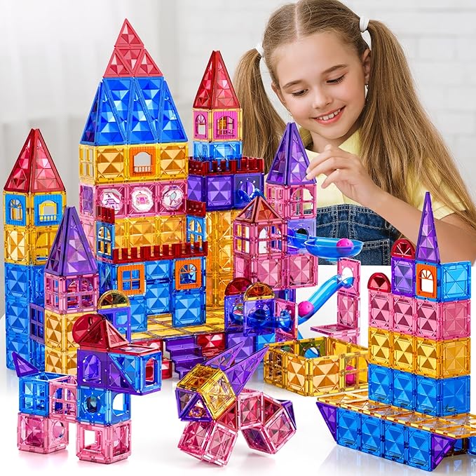 97 Pcs Magnetic Tiles for Kids Ages 4-8,Building Toys Magnetic Blocks for Kids Ages 4-8,Toddlers Educational Magnet Construction Set Magnets Tile,for 3 4 5 6 7 8 Kid Christmas Birthday Gifts
