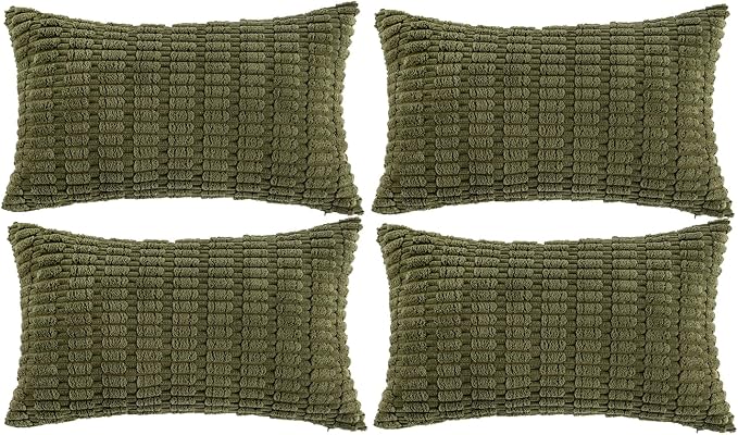 Fancy Homi 4 Packs Decorative Throw Pillow Covers for Living Room Couch Bed, Modern Farmhouse Boho Home Décor Accent Cushion Case, 24" x 12", Moss Green