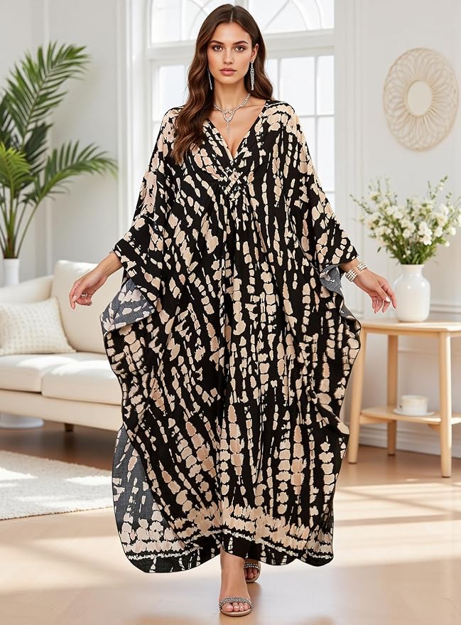 Mumu Dresses for Women Plus Size, Bohemian Kaftan Beach Cover Up Long Maxi Nightgown Soft Loungewear