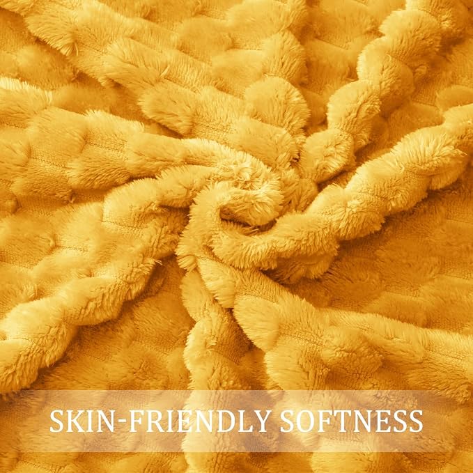 Exclusivo Mezcla Large 3D Fleece Throw Blanket for Couch, Mustard Yellow | Extra Soft Fuzzy Plush Lightweight Throws, Cozy Fluffy Decorative Blankets for All Seasons, 50x70 Inches