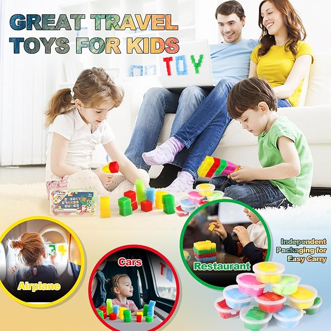 144PCS Sticky Stacking Cubes for Kids - Mini Squishy Cubes Sensory Toys for Toddler, Non Toxic Preschool Jelly Blocks for Building, Stretch, Squishy, Travel Essentials Toys for 3 4 5 6 Years Old