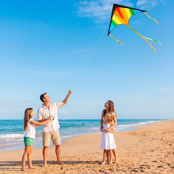 JOYIN 3 Packs Large Delta Kite Gradient Rainbow, Easy to Fly Huge for Kids and Adults, Large Delta Beach Kite for Outdoor Games and Activities