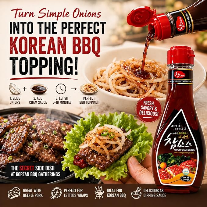 WOORI Cham Sauce Korean BBQ Dipping Sauce, 31.8 oz 3 Pack | Korean BBQ dipping sauce, bulgogi marinade, soy based, sweet tangy flavor, pork belly, kalbi, onion salad