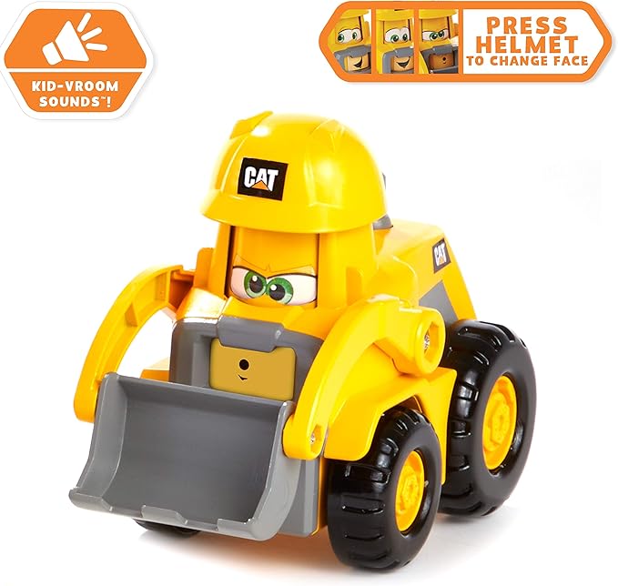 CAT Construction Toys, Junior Crew Construction Pals Front Loader Educational Preschool Vehicle with Kid Vroom Sounds and Animated face. for Ages 2+