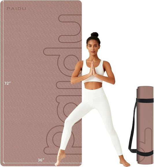 PAIDU Large Yoga Mat, 72" x 36" x 2/5"（10MM） Thick Non-Slip Exercise Mat, SGS-Certified POE Material, Ideal for Home Gym, Yoga, Pilates, Fitness Workouts & Floor Mat