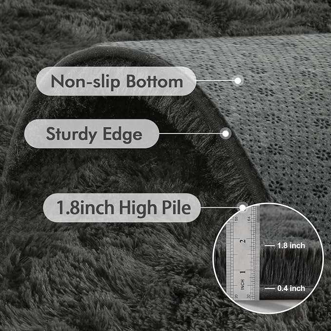 9x12 Ft Extra Large Shag Rugs for Living Room, Ultra Soft Fluffy Furry Area Rugs for Bedroom Indoor Floor, Aesthetic Carpet for Kids Home Decor (Dark Grey)