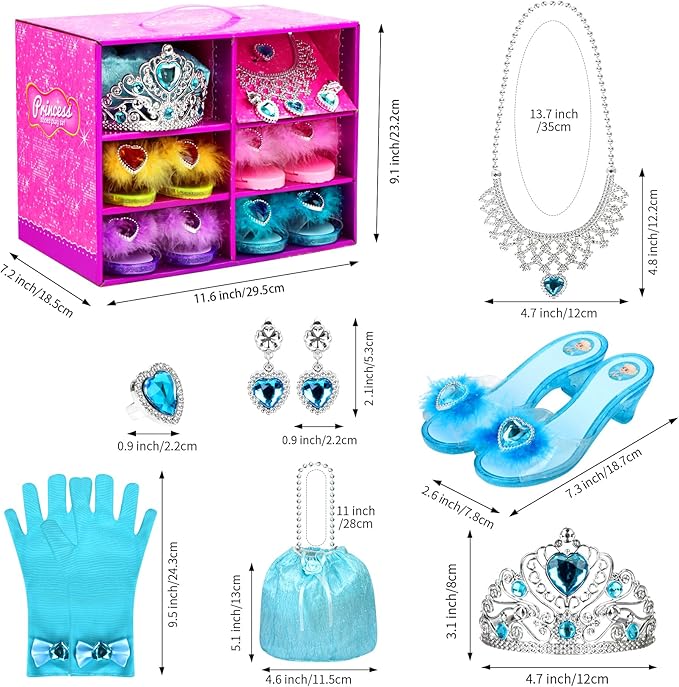 Princess Dress Up Shoes Set, Girls Role Play Dress Up Toys, Toddler Pretend Jewelry Boutique Kit Gift Set for Little Girls Aged 3-6 Years Old, 4 Pairs of Shoes Kit Include Princess Accessories