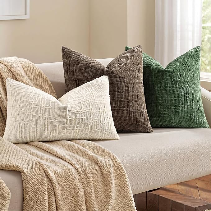 decorUhome Textured Chenille Throw Pillow Covers 18x18 Set of 2 Dusty Brown | Fall Modern Farmhouse Soft Cozy Slubby Couch Pillow Cases Boho Decorative Pillow Cases for Bed Sofa Living Room Home Decor