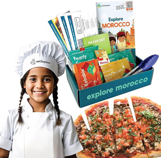 Cooking Kits for Kids - Interactive & Educational Set with 3 Recipe Cards, Key Ingredients & Cooking Tools - Ideal Idea for Kids who Love to Create Meals (Morocco Edition)