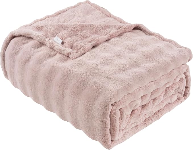 Faux Fur Bed Blankets Queen Size Pink, Soft Fluffy Bubble Blanket for Couch Sofa, Thick Warm Plush Fuzzy Rabbit Fur Large Blanket for All Season Use, 90"X 90"