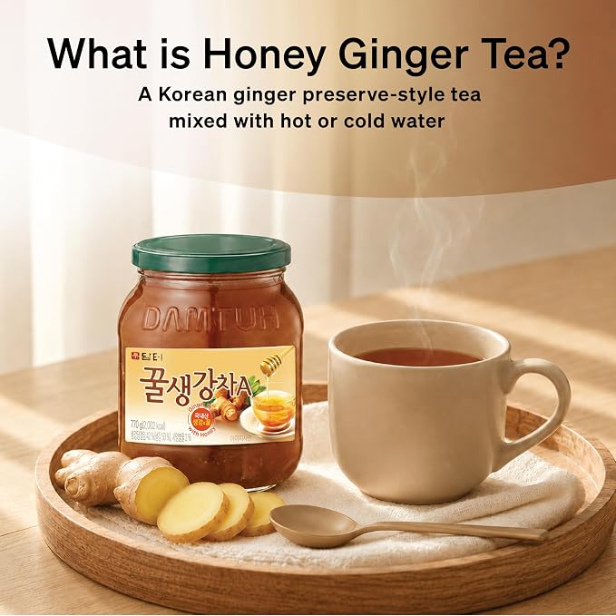 Damtuh Korean Honey Ginger Tea, 1.7 lb | Preserve-style tea base, hot or iced, caffeine-free, no steeping required, versatile drink and desert topping
