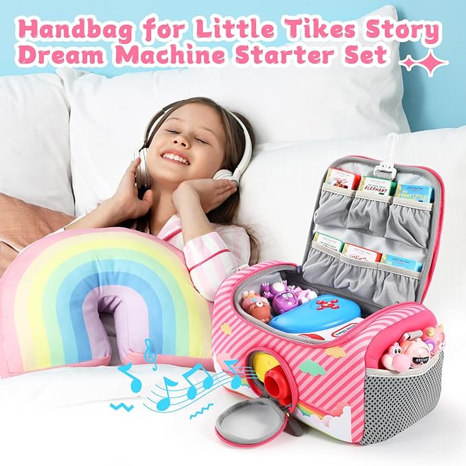 Carrying Case Compatible with Little Tikes for Story Dream Machine Books Starter Set, Portable Storage Bag with Handle and Shoulder Strap for Storytime, Storybook, Character Accessories (Pink)