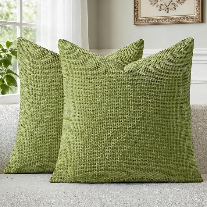 a moment Forest Green Chenille Throw Pillow Covers 20x20 Inch Pack of 2 Modern Decorative Throw Pillow Covers Farmhouse Cross Covers Home Decor for Sofa Bedroom Living Room