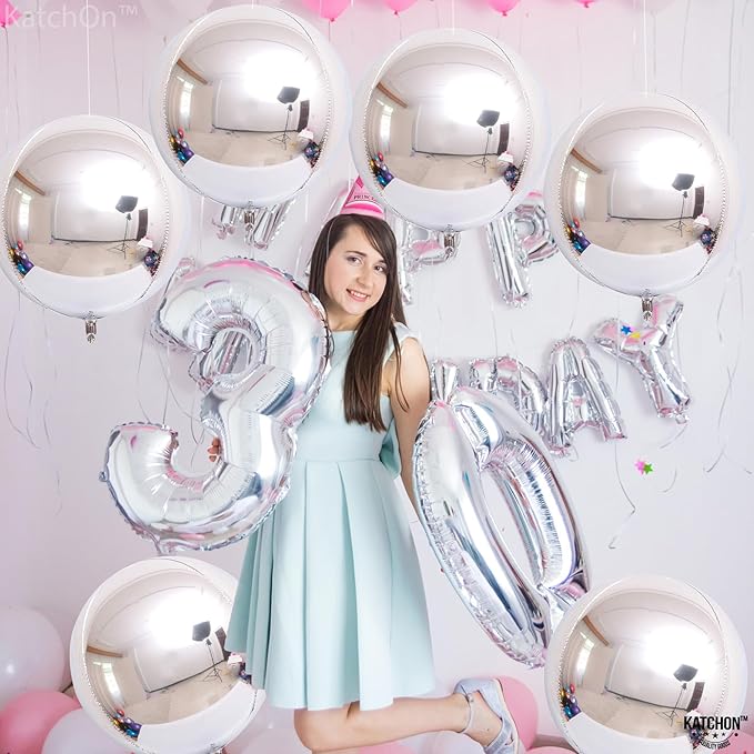 KatchOn, Metallic Silver Balloons - Pack of 6 | Silver Foil Balloons for Birthday Decorations | 4D Shiny Chrome Balloon for Engagement, Bridal Shower, Graduation Decorations 2026