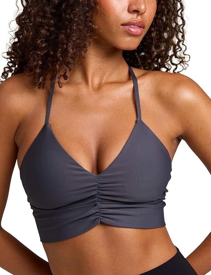 Women's Flow Scrunch Sports Bra V Neck Padded Yoga Tank Adjustable Straps Cross Back Crop Tops