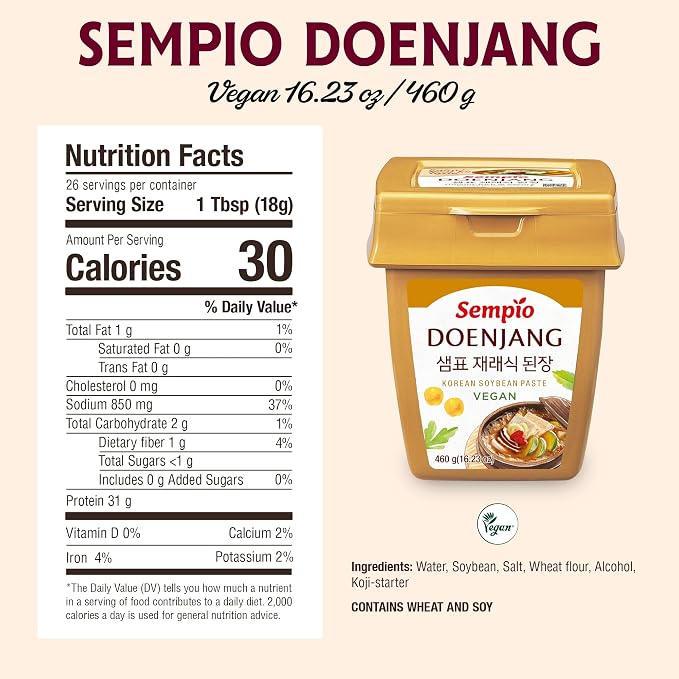 Sempio Doenjang Soybean Paste Original, Vegan, 16.2 oz / 460 g | Traditional Korean Soybean Paste, Savory & Sweet Fermented Condiment for Soups, Jjigae, Marinades, Preservative Free