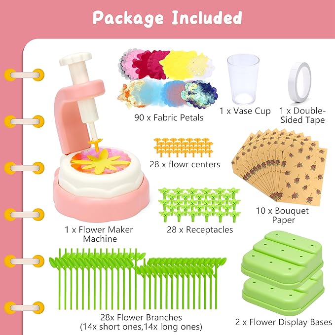Aboofx Flower Making Craft Kit for Kids Age 3 4 5 6 7 8, Educational DIY Flower Craft Kits for Preschool Girls, Art and Crafts Activity Fabric Flower Bouquets Toys Gifts for Girls Birthday Christmas