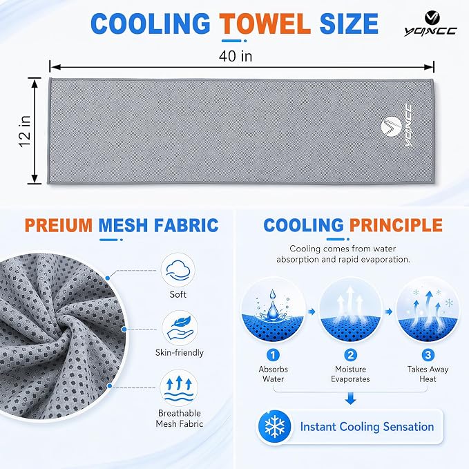 YQXCC 4 Pack Cooling Towels 40"x12", Cool Ice Towels for Neck & Face | Cooling Neck Wraps, Soft Breathable Microfiber Chilly Towels, Ideal for Gym, Yoga, Golf, Running, Camping & Hot Weather
