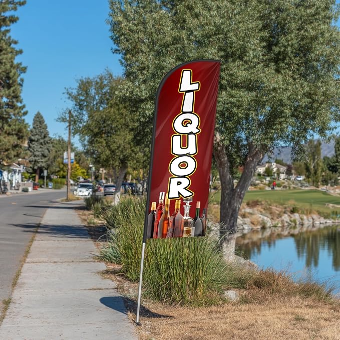 Liquor Feather Flag for Storefronts Fairs,6 FT (Flagpole Not Included) | Business Advertising Flag