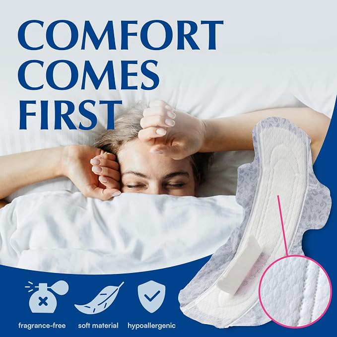Overnight Pads with Wings – Size 4 (Opti Pad) – Ultimate Leak-Free Protection with Absorbent FIN Technology – 30 Sanitary Napkins with pH-Balanced Wipes – Sanitary Pads for Women & Teens