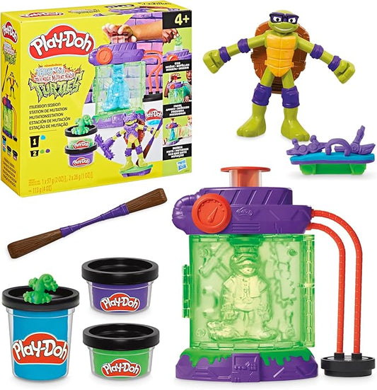 Play-Doh Teenage Mutant Ninja Turtles Mutation Station Playset, Bendy 4 Inch Donnie Action Figure, Kids Arts & Crafts, TMNT Toys for Boys & Girls 4+