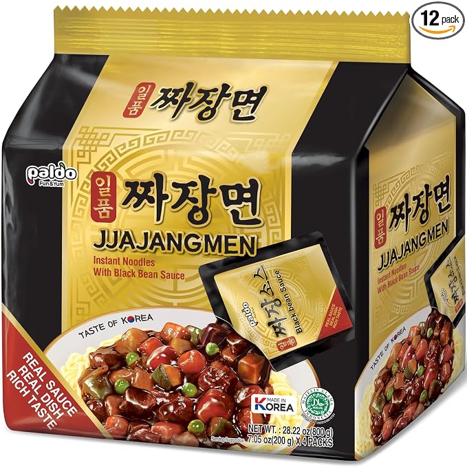 Paldo Fun & Yum Ilpoom Jjajangmen Noodles, Pack of 16, Traditional Brothless Chajang Ramen with Savory & Sweet Black Bean Sauce, Oriental Style Korean Ramyun, Soupless K-Food 7.05oz (Pack of 12)
