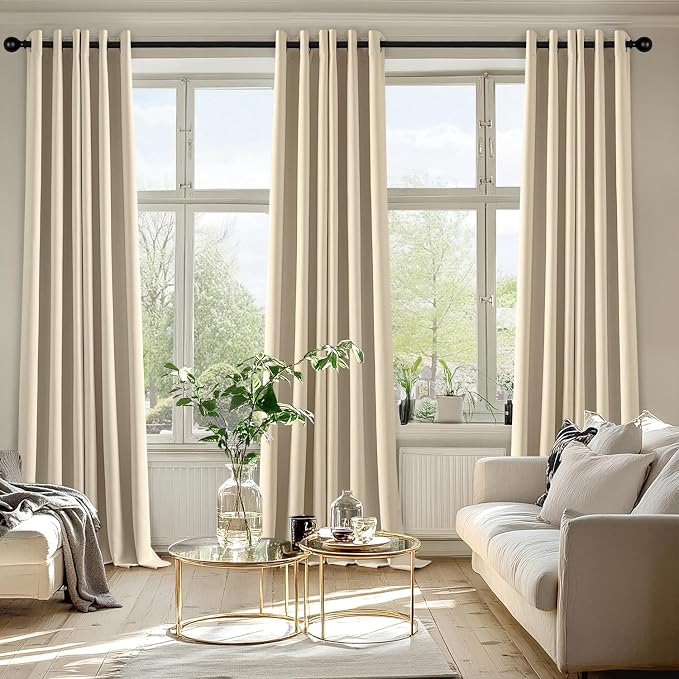 MIULEE Blackout Curtains for Bedroom 2 Panels 40 x 90 Inch Long Cream Beige | Thermal Insulated, Living Room Darkening Grommet Drapes, Noise Reducing, Light Blocking Window Treatments