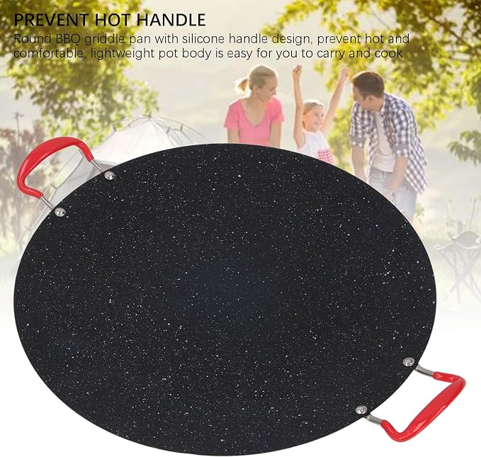 Non Stick Korean Grill Pan, Round BBQ Griddle Pan with Silicone Handle Design, High Temperature Resistant, Suitable for Camping, Outdoor Barbecue (Medium 80 X 60 X 53cm / 31.5 X