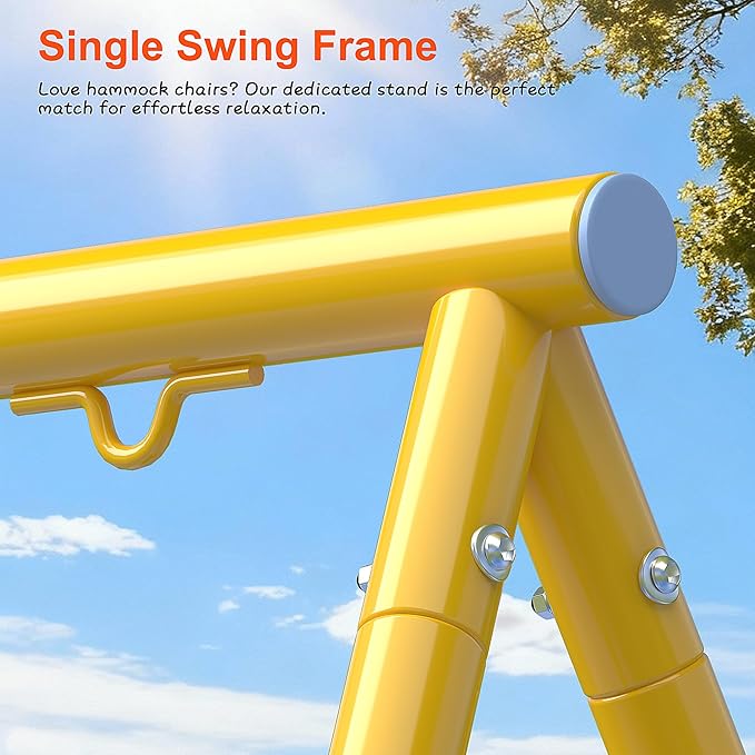 Heavy-Duty Steel Swing Stand for Outdoor, 500lb Capacity Universal Swing Frame, Adult-Rated Anti-Tip Design for Porch/Backyard, Easy Tool-Free Assembly, Yellow(Swing Stand Only)