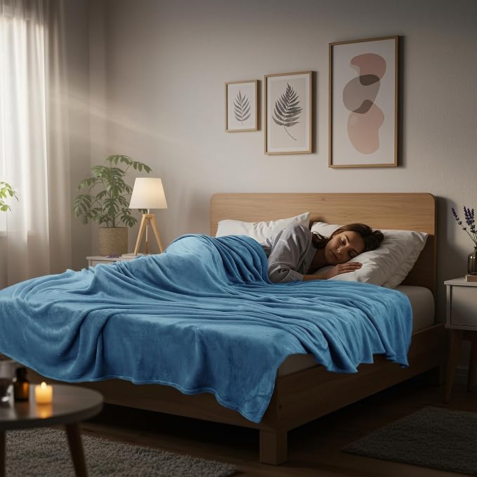 Utopia Bedding Soft Fleece Bed Blanket Queen Size Washed Blue (90x90 Inch) | Microfiber Plush Warm Lightweight Breathable Cozy Blanket Anti-Static, All Season Use, Gift for Women and Men