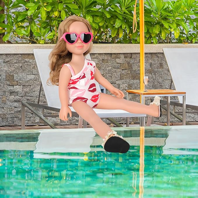 18 Inch Doll Clothes & Accessories Bundle-5 Pcs Summer Beach Playset with Swimsuit,Sandals,Goggles,Sunglasses & Swimming Ring for 18 Dolls
