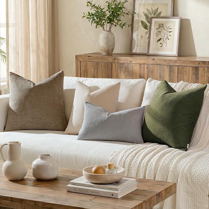 a moment Pack of 2 Decorative Chenille Throw Pillow Covers with Twill Cushion Covers for Sofa Living Room Couch Bed 24x24 Inch Grey
