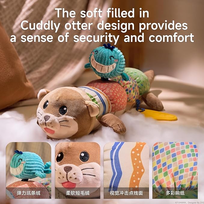 TUMAMA Baby Toy 0-6 Months - Tummy Time Plush Otter Sensory Toy, a Great First Birthday Gift for Boys and Girls Aged 3-12 Months