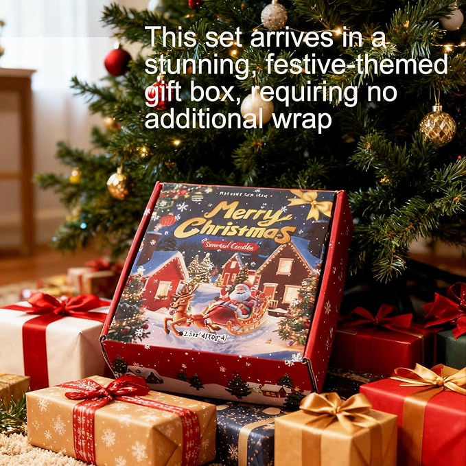 Christmas Scented Candle Set - 4 Pack (2.5oz Each) - Holiday Scents: Cranberry, Apple Cinnamon, Mistletoe & Christmas Wreath - Natural Soy Wax, Festive Aromatherapy Gifts