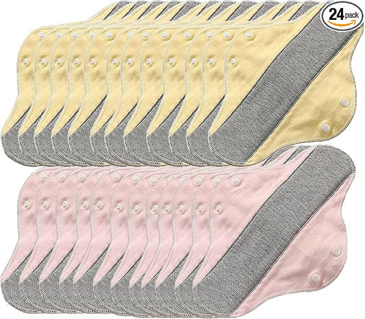 6/12/24 Packs Reusable Incontinence Pads for Women - Reusable Leak-Proof Washable Incontinence Pads ((Yellow+Pink)*12Packs)