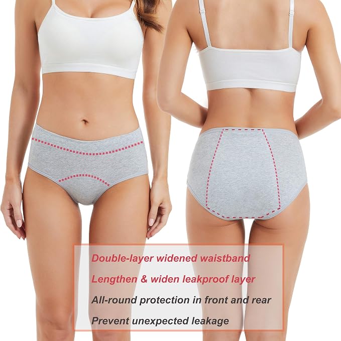 HATSURE Period Underwear for Women Leak Proof Cotton Overnight Menstrual Panties Briefs (Multipack)