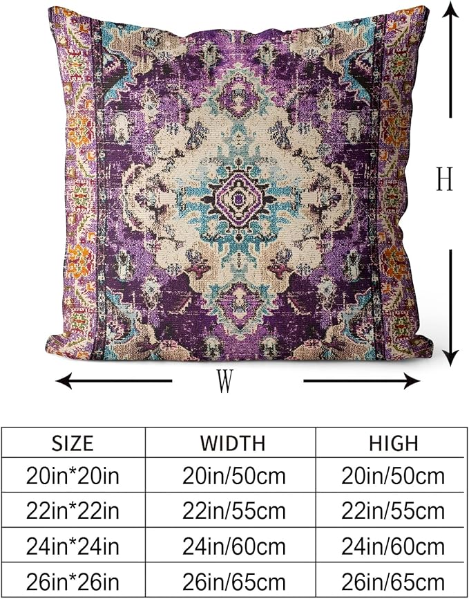 Snycler Boho Throw Pillow Covers 22x22 inch Set of 2 Boho Rug Carpet Double Sided Pattern Cotton Soft Pillow Case Cushion Cover Pillowcase for Couch Sofa Bed Decorative (Purple)