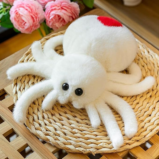 Plush Spider Stuffed Animal Toy, Soft 10 inch Kawaii Halloween Plush Spider Stuffed Toys Decorations Cuddle Gift for Kids and Adults (White)