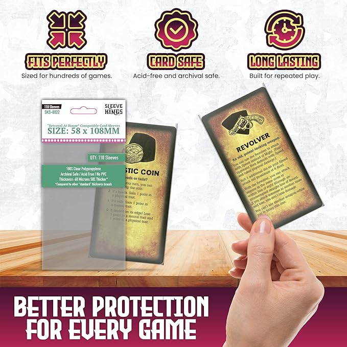 Sleeve Kings Betrayal at House on the Hill Compatible Card Sleeves – 58x108mm, 110 Pack, 60 Micron Thick, Clear Polypropylene, Acid-Free, Extra Clear – Compatible Board Game Card Protectors - SKS-8822