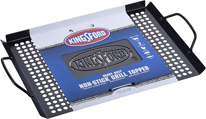 Kingsford Non-Stick Grill Topper Pan, Heavy Duty Carbon Steel BBQ Grilling Tray with Handles, Perforated Surface Helps Keep Small Foods from Falling Through Grates, 15.55 x 11.05 Inch - 6 Pack