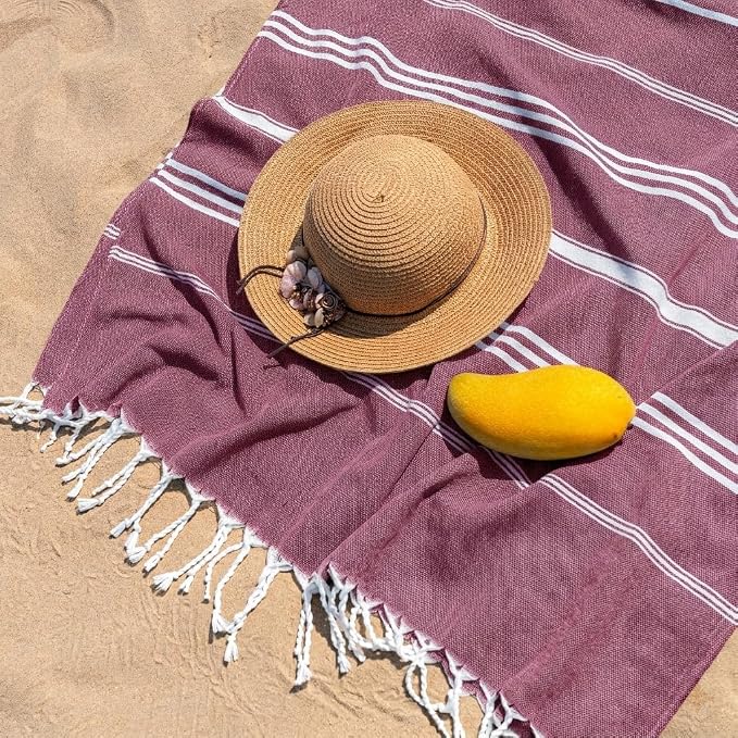 Aegero Turkish Beach Towel, 36"x71" Quick Dry Sand Free Oversized Bath Pool Swim Towel, Lightweight Travel Turkish Towels Vacation Essentials, Red