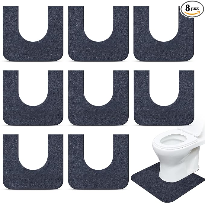 Drydiet 8 Pack Toilet Mat Round Commode Potty Training Urinal Mats Rubber Toilet Training Rug Pads Absorbent Rugs U Shaped Urinal Floor Mats for Bathroom Restroom, Gray (Large Opening Style)