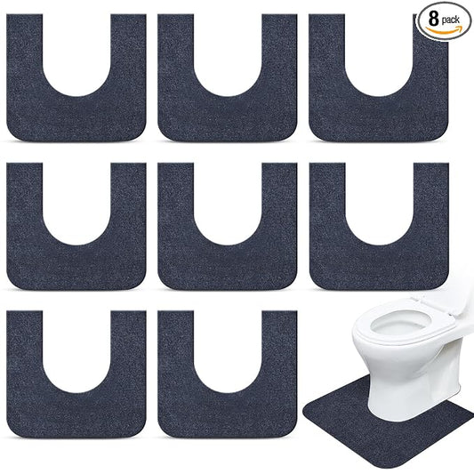 Drydiet 8 Pack Toilet Mat Round Commode Potty Training Urinal Mats Rubber Toilet Training Rug Pads Absorbent Rugs U Shaped Urinal Floor Mats for Bathroom Restroom, Gray (Large Opening Style)