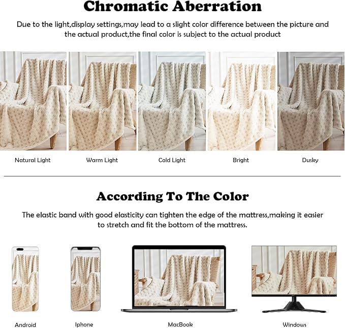 NEWCOSPLAY 3D Waffle Checkered Flannel Queen Blanket, Linen, 90"x90" | Super Soft Cute Lightweight Decorative Premium Silky Fleece Blanket for Couch Sofa Bed, Gift for Women Men, All Season Use