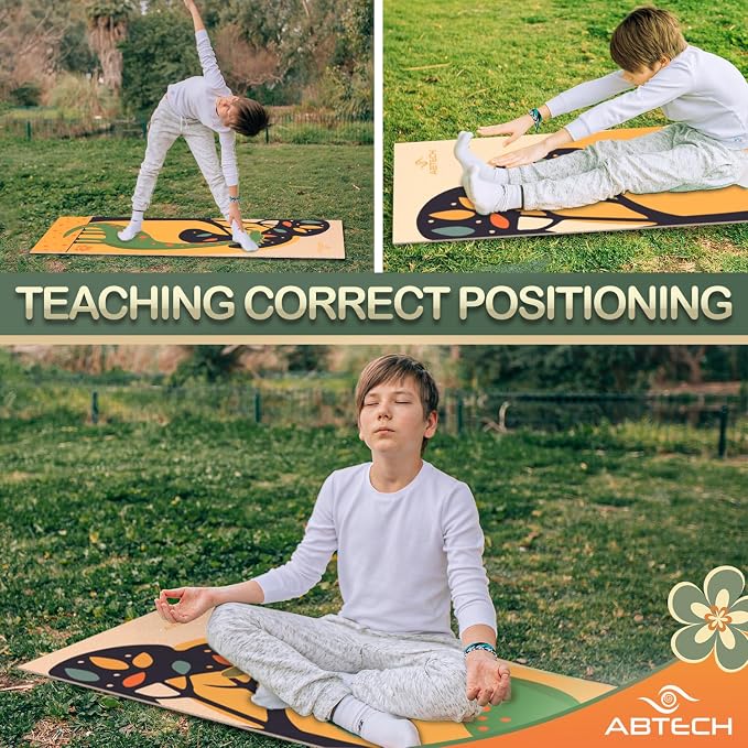 Kids Yoga Mat Set - Comfortable Dinosaur Kid Yoga Mat Boy with 12 Yoga Cards, Storage Bag, Beige Play Mat Thick for Gymnastics Mat, Exercise Mat, No-Toxic and Non-Slip for Ages 3-12