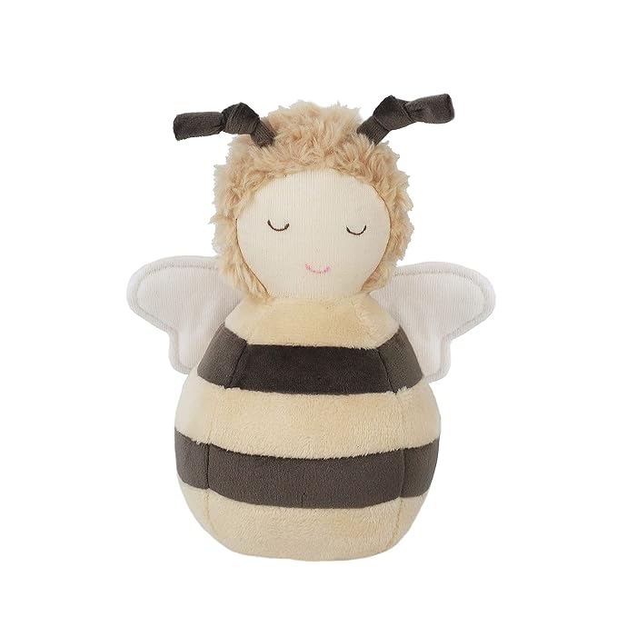 MON AMI Honey Bee Chime Activity Toy | 7-Inch Soft Velour Baby Sensory Toy | Perfect Newborn Essentials | Cute Nursery & Playroom Décor