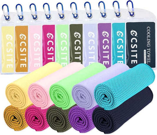 CSITE 10 Pack (47"x12") Cooling Towels for Neck and Face Bulk, Ice Towel for Hot Weather, Soft Breathable Chilly Gym Towels, Microfiber Towel for Work Out, Yoga, Running, Camping & More Activities