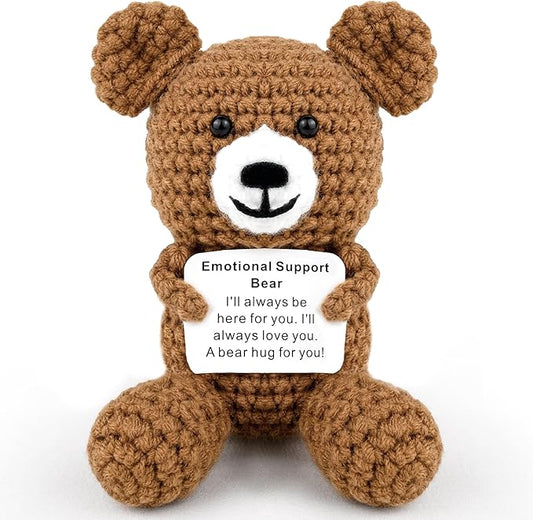 KatchOn, Emotional Support Crochet Teddy Bear | Crochet Animals with Positive Messages | Positive Crochet Animals, Coworker Gifts | Stuffed Animal | Emotional Support Bear