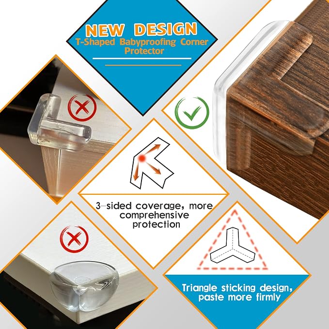 20 Pack Corner Protectors, Clear Corner Guards Table Edge Protectors, Baby Safety Corner Bumpers Covers, Furniture & Sharp Corner Baby Proofing, T-Shaped