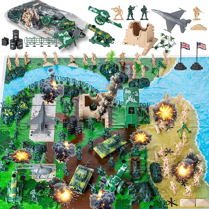 Army Soldier Combat Toy Set – 110-Piece Military Action Figure Playset with Realistic Vehicles (Tank, Helicopter, Fighter Plane) for Kids Ages 3+ – Boys and Girls